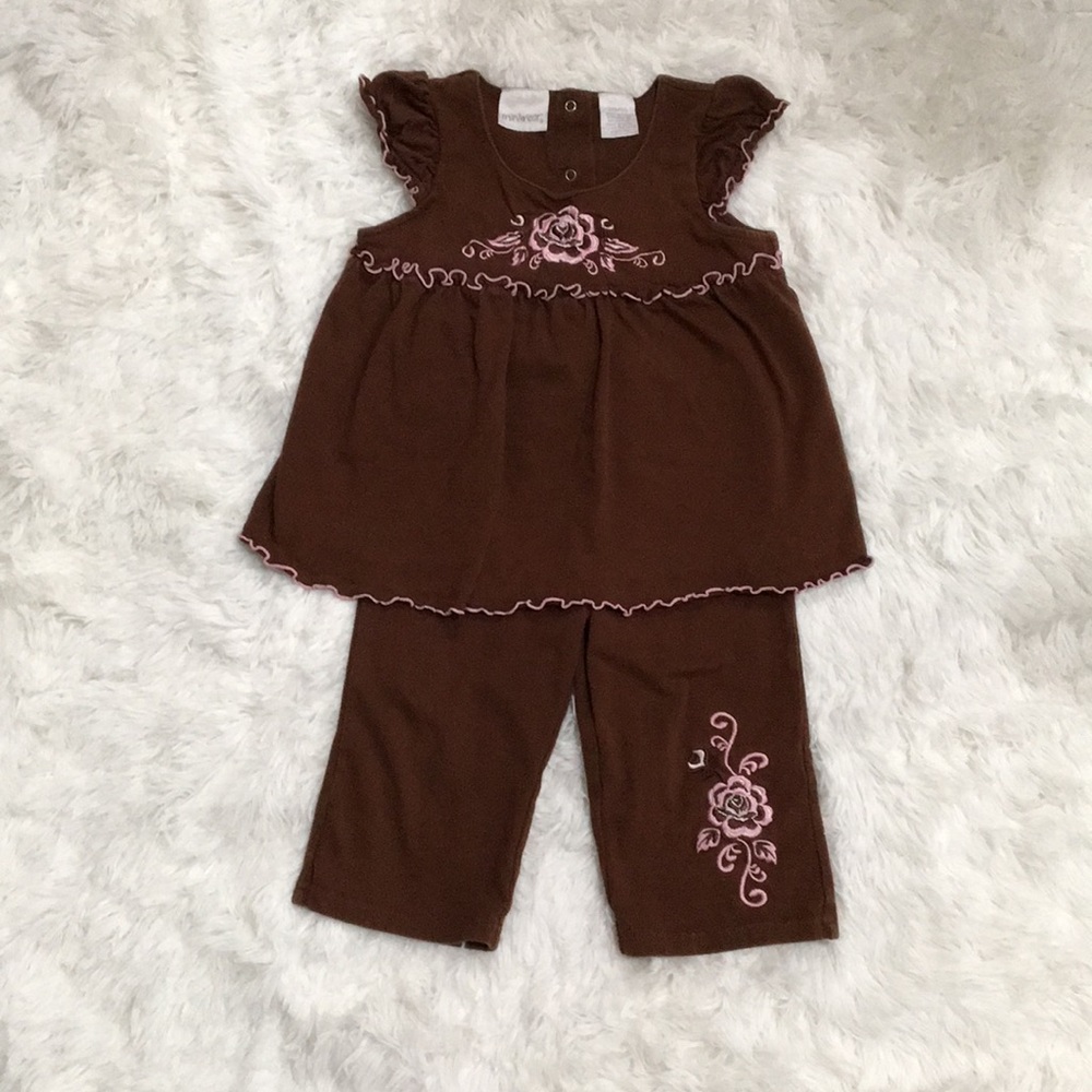 2pc Miniwear Embroidered Top & Cropped pants